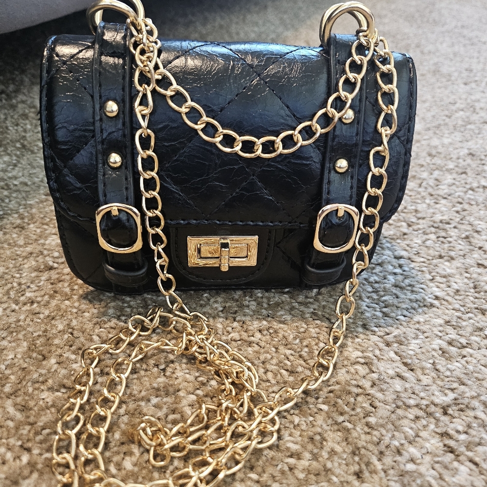 Black/Gold Faux Leather Mini Bag